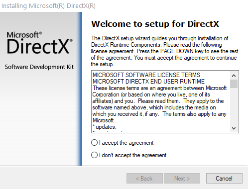  Direct X setup screen