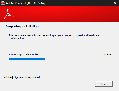 The Adobe Reader X installer will begin