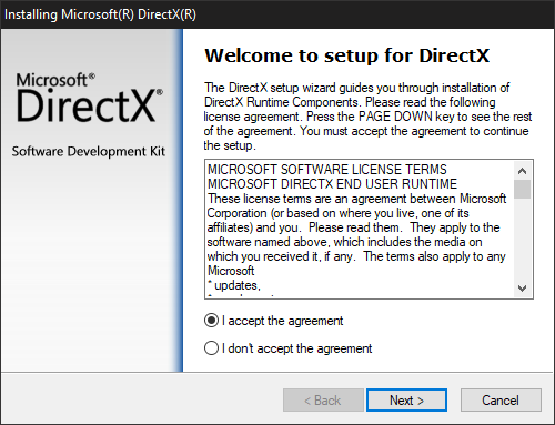 The Direct X installer will begin