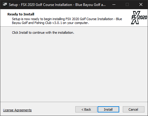Click Next to begin installing the FSX 2020 course and click Install.