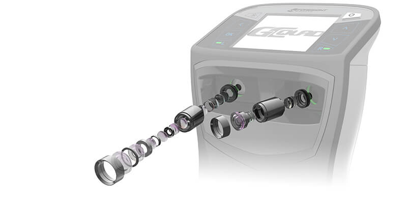 A rendered illustration of the number of lens in a Foresight Sports' golf launch monitor.